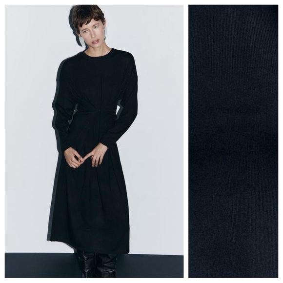 NWT. Zara Black Wool Blend Knit Buttoned Multi-positional Midi Dress. Size M. - Picture 1 of 12